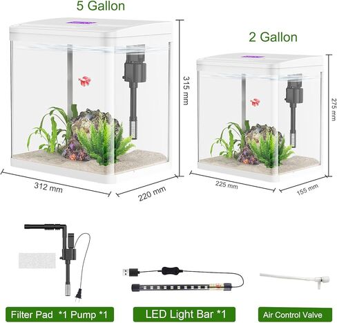 2 Gallon Glass Betta Fish Tank，Small Fish Tank with Filter and Light,Self-Cleaning Fish Tank. in Saudi Arabia
