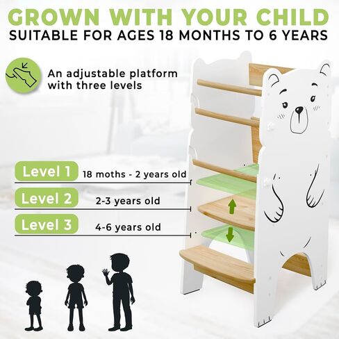 Shandra Toddler Tower Adjustable Stool - Montessori Toddler Kitchen Stool Helper, Toddler Standing Tower, Kids Kitchen Step Stool - Toddler Stool for Kitchen, Learning Tower for Toddlers 1-5 in Saudi Arabia