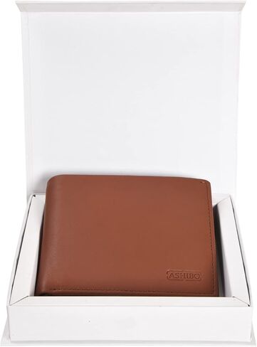 ASHIBO الحد الأدنى سافيانو محفظة ثنائية الطي للرجال جلد طبيعي RFID حجب بطاقة الهوية التجارية الذكية المتعددة وفتحات بطاقة الائتمان in Kuwait