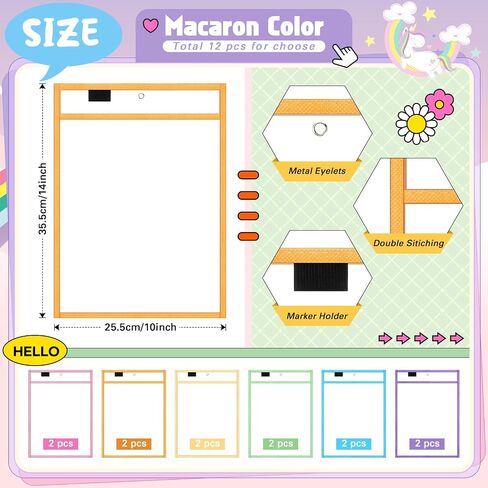 24 Pcs Dry Erase Pocket Reusable Sleeves 10" x 14" Clear Plastic Sheet Protectors with Markers and Mini Dry Erasers for Paper Teacher Classroom(Modern Boho) in Saudi Arabia