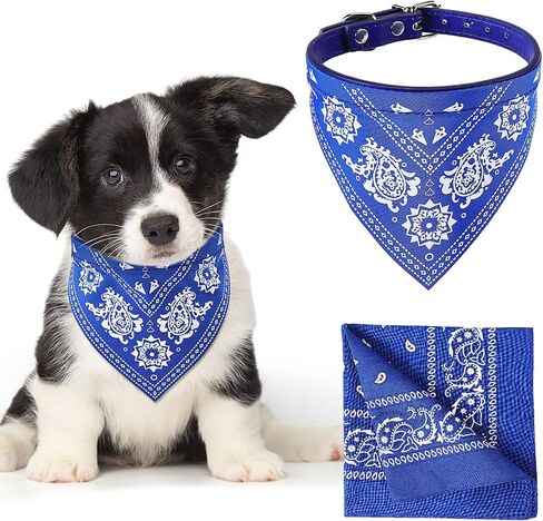 Dog Bandana & 22 Inch Women Men Cotton Bandana Headband Set Puppy Scarf for Small Dog Adjustable Cowboy Cat with Paisley Pattern Triangle Bib Neckerchief Handkerchief(Blue) in Saudi Arabia