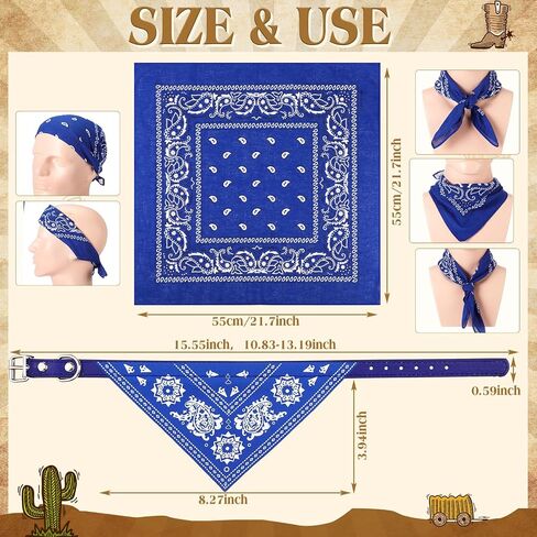 Dog Bandana & 22 Inch Women Men Cotton Bandana Headband Set Puppy Scarf for Small Dog Adjustable Cowboy Cat with Paisley Pattern Triangle Bib Neckerchief Handkerchief(Blue) in Saudi Arabia