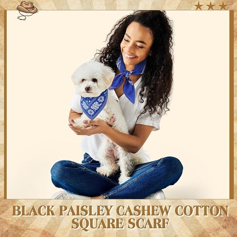 Dog Bandana & 22 Inch Women Men Cotton Bandana Headband Set Puppy Scarf for Small Dog Adjustable Cowboy Cat with Paisley Pattern Triangle Bib Neckerchief Handkerchief(Blue) in Saudi Arabia
