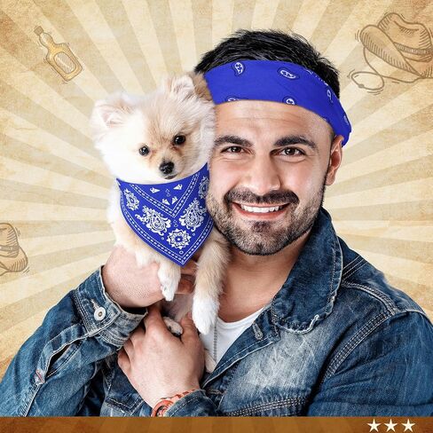 Dog Bandana & 22 Inch Women Men Cotton Bandana Headband Set Puppy Scarf for Small Dog Adjustable Cowboy Cat with Paisley Pattern Triangle Bib Neckerchief Handkerchief(Blue) in Saudi Arabia