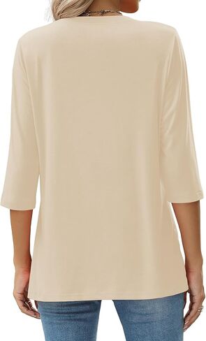 قمصان نسائية بأكمام 3/4 ورقبة دائرية وبلوزات غير رسمية فضفاضة وقمصان بلون واحد in Kuwait