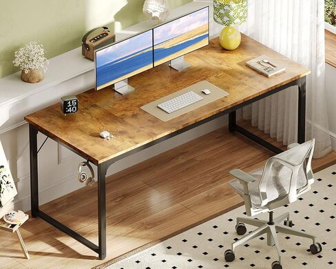ODK 63 Inch Computer Desk Home Office Desk, Gaming Writing Work from Home Study Desk, Modern Simple Design, Large Legroom, Sturdy Metal Frame, Vintage in Saudi Arabia