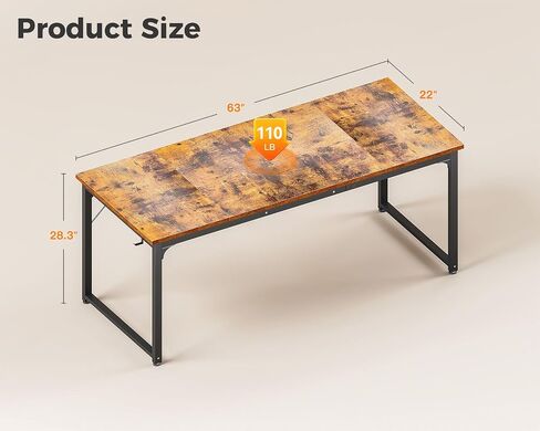 ODK 63 Inch Computer Desk Home Office Desk, Gaming Writing Work from Home Study Desk, Modern Simple Design, Large Legroom, Sturdy Metal Frame, Vintage in Saudi Arabia