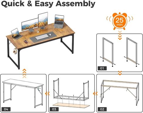ODK 63 Inch Computer Desk Home Office Desk, Gaming Writing Work from Home Study Desk, Modern Simple Design, Large Legroom, Sturdy Metal Frame, Vintage in Saudi Arabia