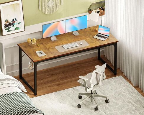 ODK 63 Inch Computer Desk Home Office Desk, Gaming Writing Work from Home Study Desk, Modern Simple Design, Large Legroom, Sturdy Metal Frame, Vintage in Saudi Arabia