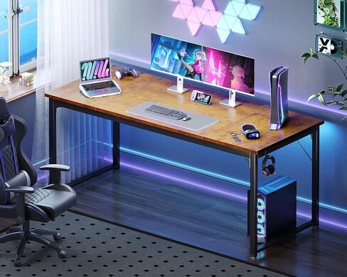 ODK 63 Inch Computer Desk Home Office Desk, Gaming Writing Work from Home Study Desk, Modern Simple Design, Large Legroom, Sturdy Metal Frame, Vintage in Saudi Arabia