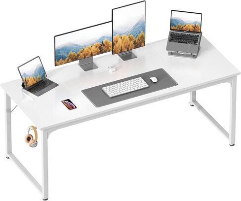 ODK 63 Inch Computer Desk Home Office Desk, Gaming Writing Work from Home Study Desk, Modern Simple Design, Large Legroom, Sturdy Metal Frame, Vintage in Saudi Arabia