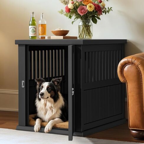 YITAHOME Plastic Dog Crate, Furniture-Style Nightstand & Side Table, Waterproof Indoor Kennel for Small to Medium Dogs, Black in Saudi Arabia