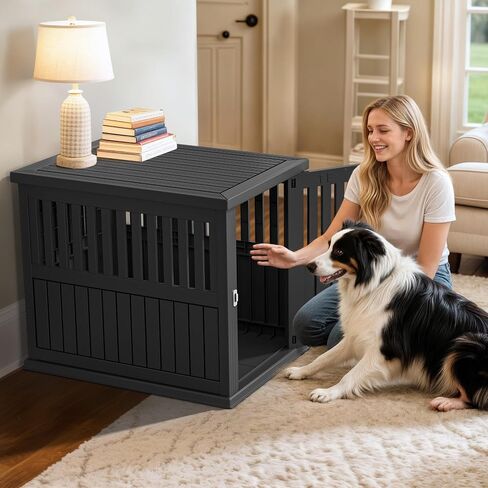 YITAHOME Plastic Dog Crate, Furniture-Style Nightstand & Side Table, Waterproof Indoor Kennel for Small to Medium Dogs, Black in Saudi Arabia