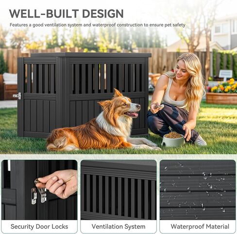 YITAHOME Plastic Dog Crate, Furniture-Style Nightstand & Side Table, Waterproof Indoor Kennel for Small to Medium Dogs, Black in Saudi Arabia