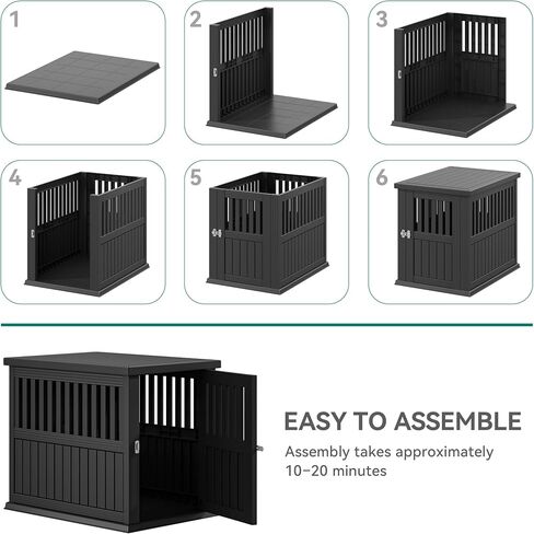 YITAHOME Plastic Dog Crate, Furniture-Style Nightstand & Side Table, Waterproof Indoor Kennel for Small to Medium Dogs, Black in Saudi Arabia