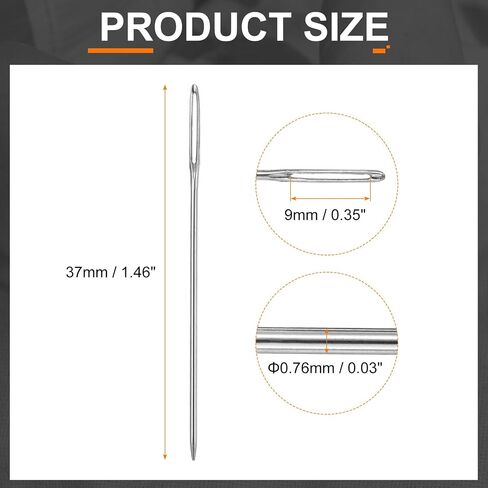 HARFINGTON 100pcs Upholstery Needles 0.76mm Diameter 37mm (1.46") Long Large Eye Stitching Sewing Straight Hand Needles Stainless Steel for Leather Tapestry Embroidery Tufting, Silver in Saudi Arabia