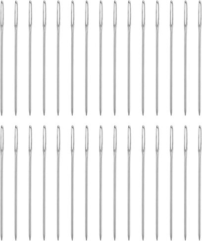 HARFINGTON 100pcs Upholstery Needles 0.76mm Diameter 37mm (1.46") Long Large Eye Stitching Sewing Straight Hand Needles Stainless Steel for Leather Tapestry Embroidery Tufting, Silver in Saudi Arabia