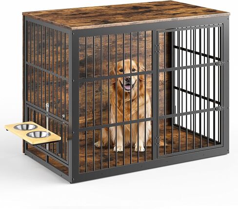 48 '' XXL Dog Crate Furniture مع تغذية دوارة ، طاولة نهاية قفص خشبية كبيرة ، قفص بيت الكلب الداخلي الثقيلة للكلاب المتوسطة إلى الكبيرة ، الرمادي in Kuwait