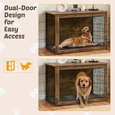 Dog Kennel Furniture, Wooden Dog Crate End Table, Heavy Duty Dog Crate, Decorative Pet Crate Dog Cage for Large Indoor Use (Rustic Brown) 44" L×30" W×32" H in Saudi Arabia