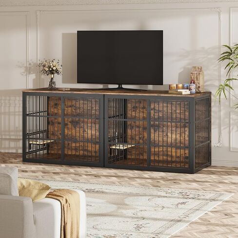 48 '' XXL Dog Crate Furniture مع تغذية دوارة ، طاولة نهاية قفص خشبية كبيرة ، قفص بيت الكلب الداخلي الثقيلة للكلاب المتوسطة إلى الكبيرة ، الرمادي in Kuwait