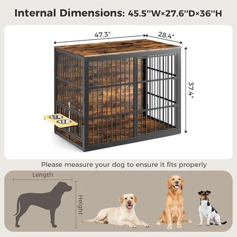 48 '' XXL Dog Crate Furniture مع تغذية دوارة ، طاولة نهاية قفص خشبية كبيرة ، قفص بيت الكلب الداخلي الثقيلة للكلاب المتوسطة إلى الكبيرة ، الرمادي in Kuwait