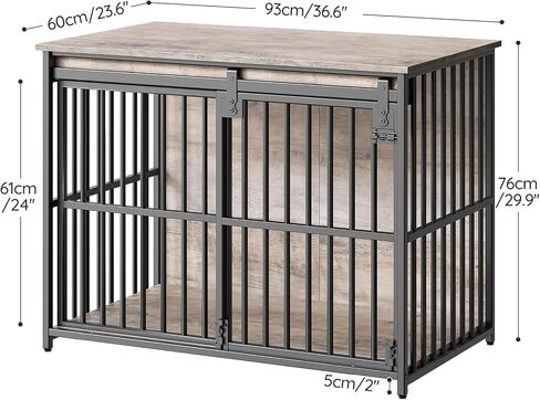 HOOBRO Dog Crate Furniture, 36.6" Heavy Duty Dog Kennel with Sliding Barn Door, Wooden Dog Cage Indoor, Decorative Side End Table for Small/Medium Dogs, Greige and Black GY162GW03G1 in Saudi Arabia