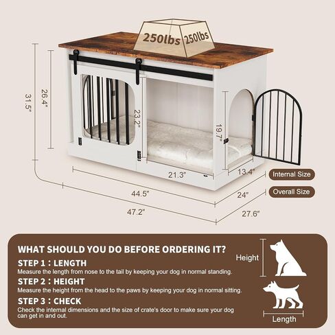 XL Dog Cennel Furniture ، 39.4 بوصة أثاث قفص أبيض مع وسادة مزرعة مزرعة الصندوق الداخلي السميك الخشبي للحيوانات الأليفة الطاولة الأثاث القفص الحديثة للكلب الصغير/الكبير in Kuwait