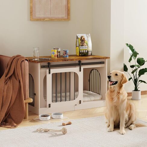 XL Dog Cennel Furniture ، 39.4 بوصة أثاث قفص أبيض مع وسادة مزرعة مزرعة الصندوق الداخلي السميك الخشبي للحيوانات الأليفة الطاولة الأثاث القفص الحديثة للكلب الصغير/الكبير in Kuwait