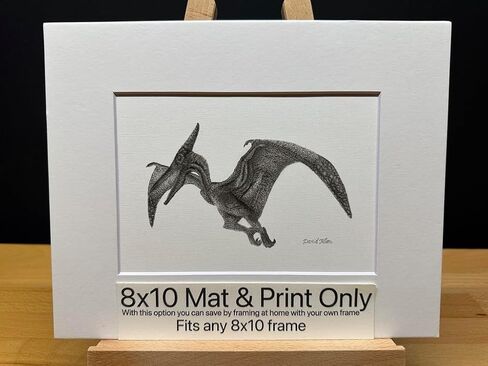 Hand Drawn Pterodactyl Dinosaur Bird Graphite Pencil Art Sketch Drawing Print Picture Limited Edition ~ Titled 'Winged Giant' by David Allen (8x10 White Frame & Print) in Saudi Arabia