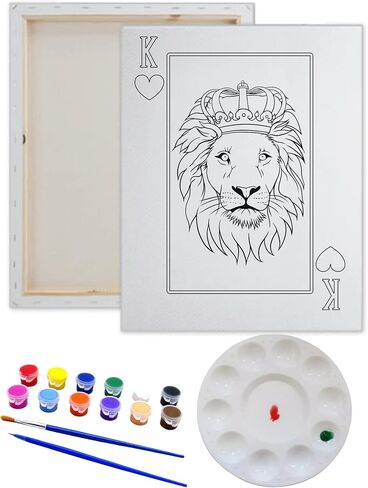 Pre Drawn Canvas Paint Kit | Teen, Kids and Adult Sip and Paint Party Favor | DIY Date Night Couple Activity| Canvas Boards for painting| KING OF HEARTS (M 12X16 CANVAS ONLY) in Saudi Arabia