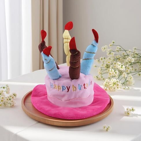 قبعة حفلة حيوان أليف لطيفة للكلاب والقطط - قبعة عيد ميلاد ناعمة رقيقة مع 5 شموع ملونة (زرقاء) ، حزام قابل للتعديل لهالوين ، أزياء واطلاقيات الصور ، يناسب حيوانات أليفة صغيرة إلى كبيرة ، قابلة للغسل ومريحة (الأزرق) in Kuwait