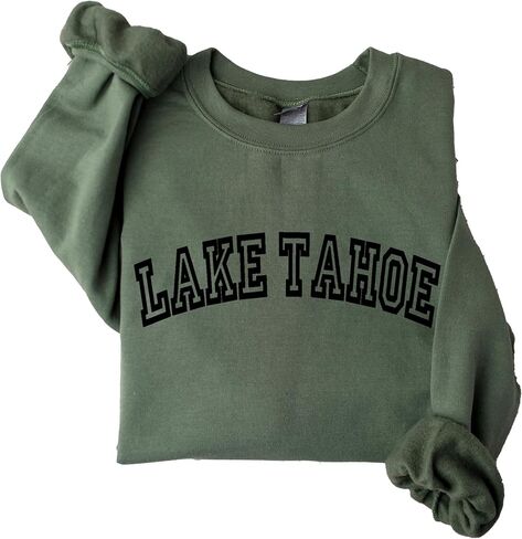 Lake Tahoe Sweatshirt, Lake Tahoe Shirt, Nevada Crewneck, California Vacation Shirts, Minimalist Preppy Design Lake Tahoe Gift (L, Military Green) in Saudi Arabia