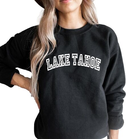 Lake Tahoe Sweatshirt, Lake Tahoe Shirt, Nevada Crewneck, California Vacation Shirts, Minimalist Preppy Design Lake Tahoe Gift (L, Military Green) in Saudi Arabia