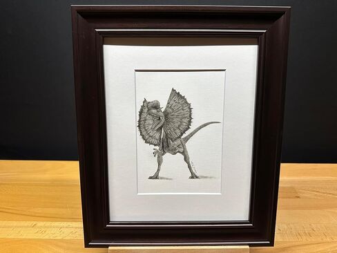 يرسم يدويًا Dilophosaurus dinosaur graphite art art sketch رسم طباعة صورة محدودة ~ بعنوان "Fralled Out" بقلم David Allen (8x10 Mat & Print Only) in Kuwait