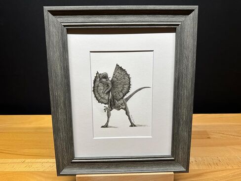يرسم يدويًا Dilophosaurus dinosaur graphite art art sketch رسم طباعة صورة محدودة ~ بعنوان "Fralled Out" بقلم David Allen (8x10 Mat & Print Only) in Kuwait