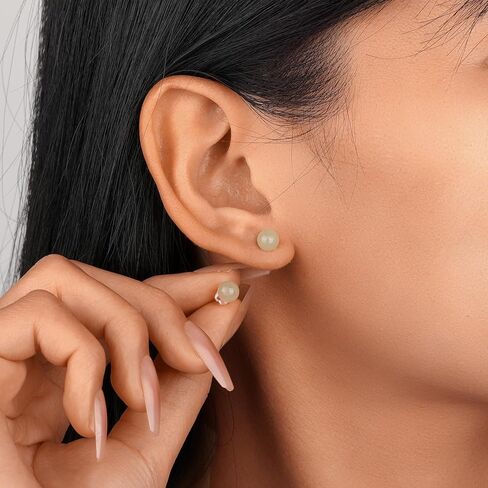 Jade Earrings,6mm/8mm Green Stud Earrings for Women as Gold Stud Earrings, Natural Jade Earrings Jewelry for Birthday Anniversary (6mm, Aventurine Jade) in Saudi Arabia