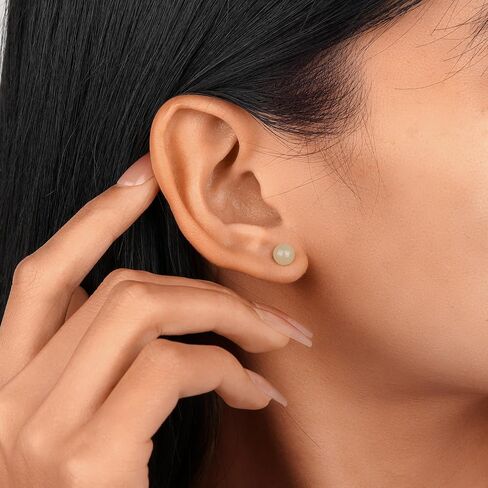 Jade Earrings,6mm/8mm Green Stud Earrings for Women as Gold Stud Earrings, Natural Jade Earrings Jewelry for Birthday Anniversary (6mm, Aventurine Jade) in Saudi Arabia