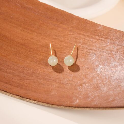 Jade Earrings,6mm/8mm Green Stud Earrings for Women as Gold Stud Earrings, Natural Jade Earrings Jewelry for Birthday Anniversary (6mm, Aventurine Jade) in Saudi Arabia