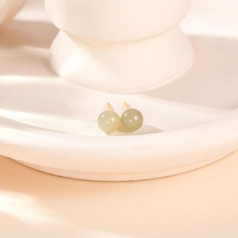 Jade Earrings,6mm/8mm Green Stud Earrings for Women as Gold Stud Earrings, Natural Jade Earrings Jewelry for Birthday Anniversary (6mm, Aventurine Jade) in Saudi Arabia
