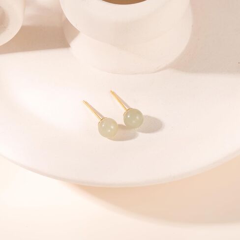 Jade Earrings,6mm/8mm Green Stud Earrings for Women as Gold Stud Earrings, Natural Jade Earrings Jewelry for Birthday Anniversary (6mm, Aventurine Jade) in Saudi Arabia