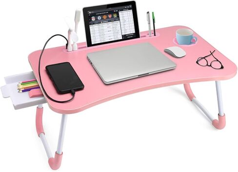 SLENDOR LAPTOP DESK SPAP BED STAND طاولة كمبيوتر محمولة قابلة للطي قابلة للطي صينية محمولة لفة دائمة القراءة والكتابة مع درج لأريكة الأريكة السرير in Kuwait