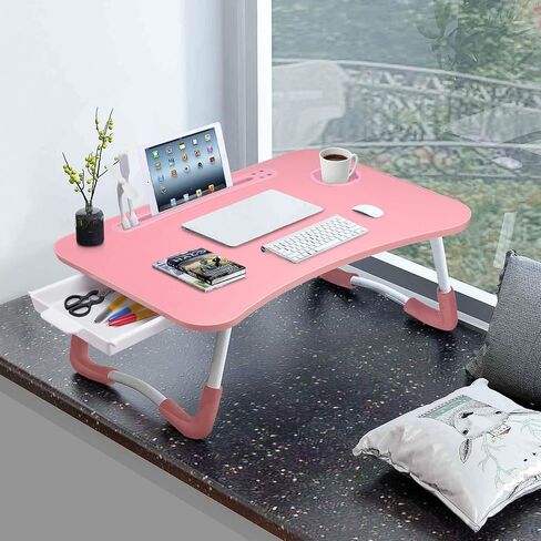 SLENDOR LAPTOP DESK SPAP BED STAND طاولة كمبيوتر محمولة قابلة للطي قابلة للطي صينية محمولة لفة دائمة القراءة والكتابة مع درج لأريكة الأريكة السرير in Kuwait