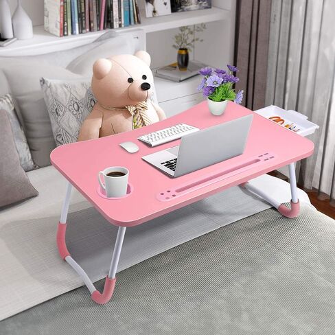 SLENDOR LAPTOP DESK SPAP BED STAND طاولة كمبيوتر محمولة قابلة للطي قابلة للطي صينية محمولة لفة دائمة القراءة والكتابة مع درج لأريكة الأريكة السرير in Kuwait