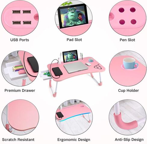 SLENDOR LAPTOP DESK SPAP BED STAND طاولة كمبيوتر محمولة قابلة للطي قابلة للطي صينية محمولة لفة دائمة القراءة والكتابة مع درج لأريكة الأريكة السرير in Kuwait