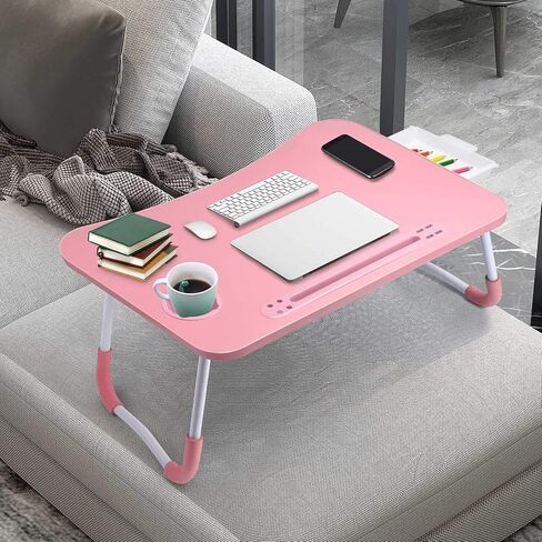 SLENDOR LAPTOP DESK SPAP BED STAND طاولة كمبيوتر محمولة قابلة للطي قابلة للطي صينية محمولة لفة دائمة القراءة والكتابة مع درج لأريكة الأريكة السرير in Kuwait