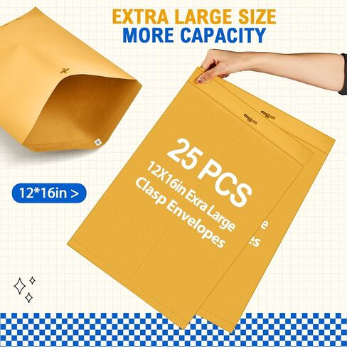25 جهاز كمبيوتر كبير مظروف كاتالوج قفل 12 × 16 بوصة مع إغلاق المشبك لإرسال المستندات الكثيفة إلى المنزل أو الأعمال التجارية أو القانوني أو المدارس البريدية (الذهبية) in Kuwait