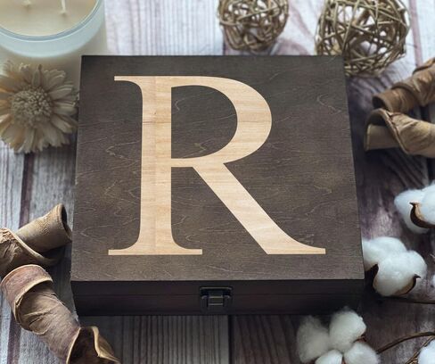 R Initial Elegantly Carved Wooden Box, Bespoke Laser Detailing, Perfect Customizable Souvenir, Ideal for Collecting Keepsakes & Heirlooms in Saudi Arabia