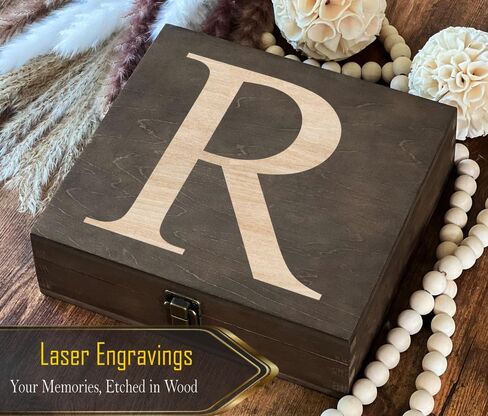 R Initial Elegantly Carved Wooden Box, Bespoke Laser Detailing, Perfect Customizable Souvenir, Ideal for Collecting Keepsakes & Heirlooms in Saudi Arabia