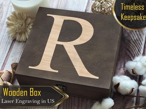 R Initial Elegantly Carved Wooden Box, Bespoke Laser Detailing, Perfect Customizable Souvenir, Ideal for Collecting Keepsakes & Heirlooms in Saudi Arabia