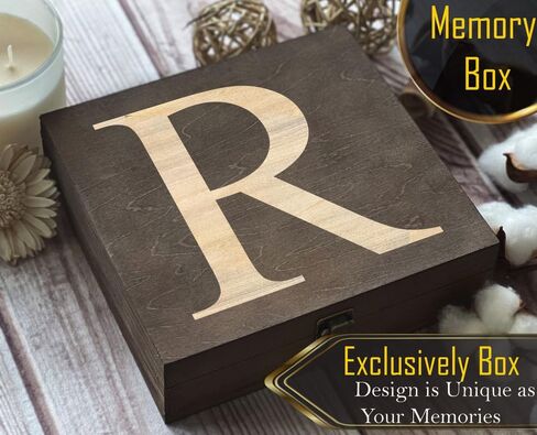 R Initial Elegantly Carved Wooden Box, Bespoke Laser Detailing, Perfect Customizable Souvenir, Ideal for Collecting Keepsakes & Heirlooms in Saudi Arabia